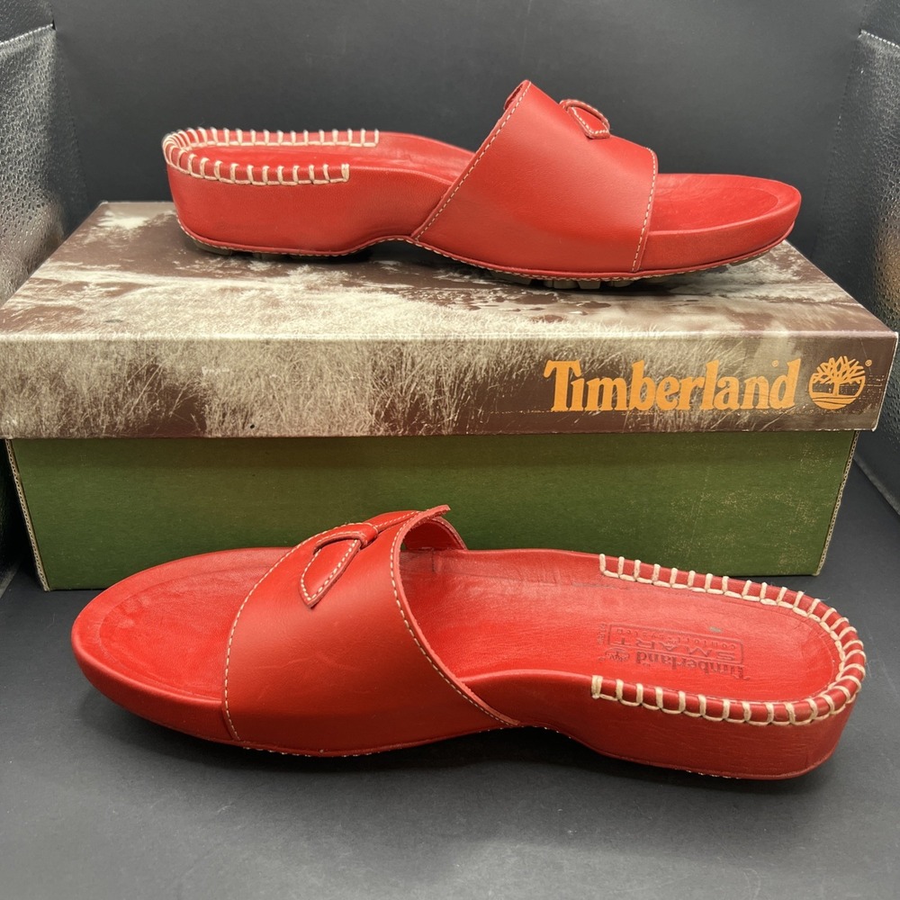 Timberland Smart Comfort System Womens 7.5M Nelie Red Sandal Slide Leather